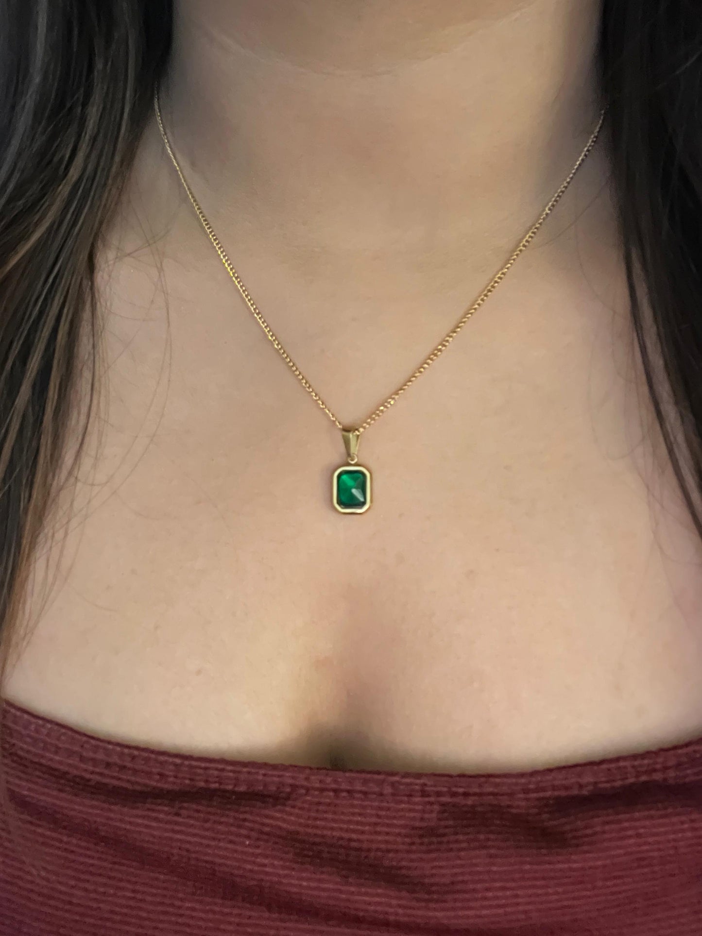 Green Emerald Pendant(Anti-Tarnish)