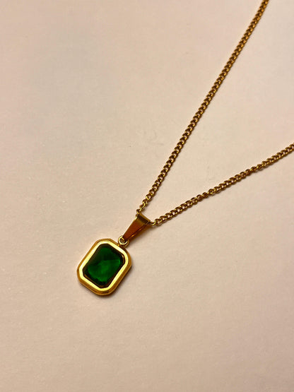 Green Emerald Pendant(Anti-Tarnish)