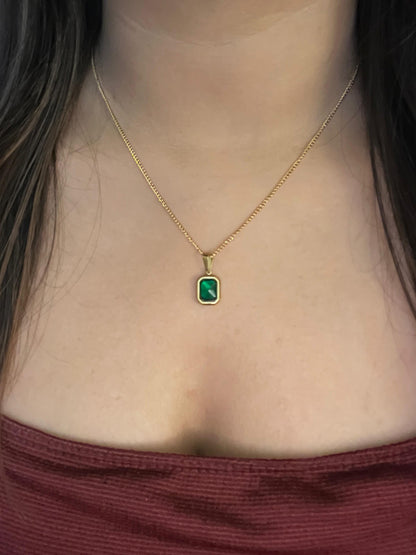 Green Emerald Pendant(Anti-Tarnish)